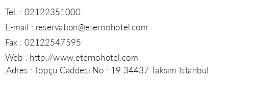 Eterno Hotel telefon numaralar, faks, e-mail, posta adresi ve iletiim bilgileri